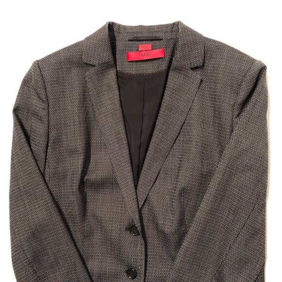 Hugo Boss Notched Collar Two Button Virgin Wool Jacket Black + Cream Sz 8 - Picture 4 of 16